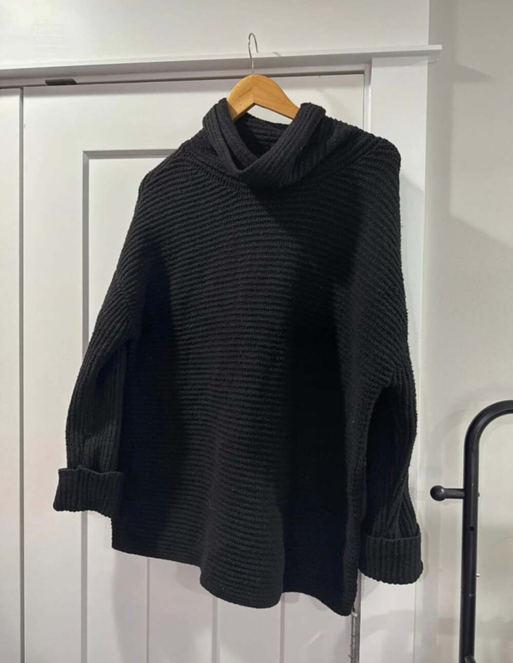 Joan Vass New York Turtleneck Sweater Size M Black Ribbed Knit